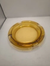 Vintage 8" Amber Glass Ashtray Mid-Century Modern Heavy Round Free Shipping 