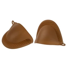 2pcs Thickened Oven Gloves Silicone Oven Mitts Finger Pot Holder Brown