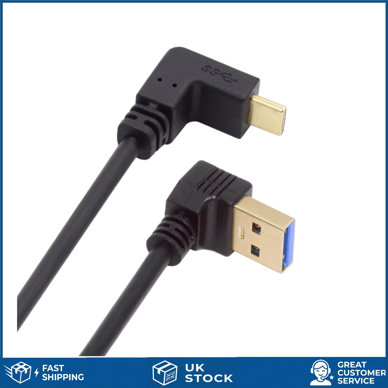 Fast USB 3.1 Type C to USB A 90 Degree Dual Angled Data Cable 100cm