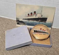 Vintage Stratton RMS Queen Mary Ship Powder Compact Mirror Box Postcard England