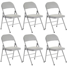Pack of 6 Metal Frame Folding Chairs PU Padded Seat for Home Office Gray