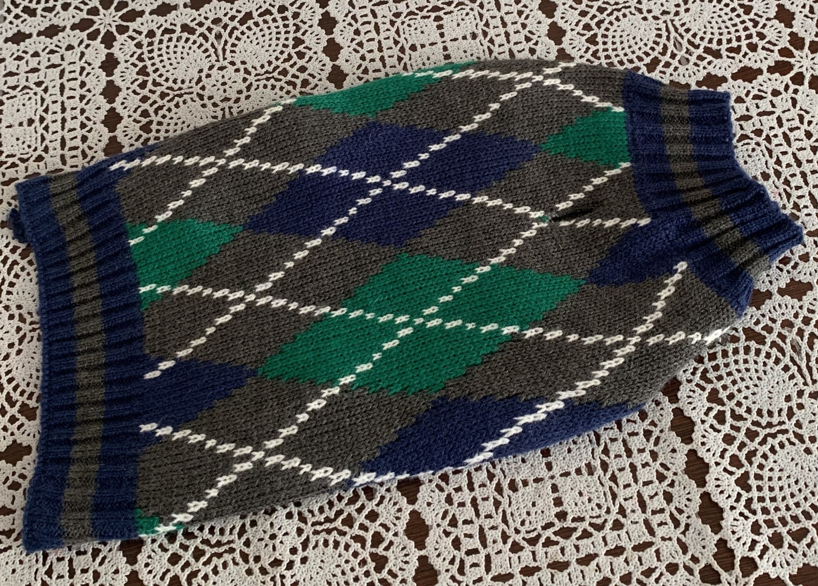 Vibrant Life Dog Sweater XS Extra Small Gray Blue Green Argyle Warm Winter Wear