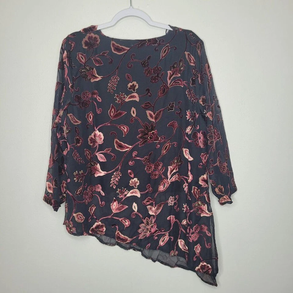 Vintage y2k velvet burnout asymmetrical 3/4 sleeve cowl neck witchy top 18/20 - Image 2 of 4