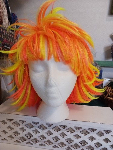 Neon Orange Yellow Wig Short Layered Spiky Costume Cosplay Festival Rave Bright