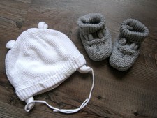 gefütterte Babymütze + gefütterte Strickschuhe, Gr. 74/80