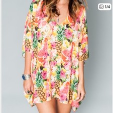 Show Me Your Mumu Tunic Top XS Tropical Fruit Pineapple Watermelon Tutti Fruity