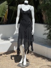 Vintage Y2K Sue Wong Nocturne Black Gothic Fairy Silk Dress Asymmetrical Hem
