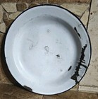 Vintage  - White Enamelware (8"dia. across) Plates - Black Rim very aged READ — photo 3