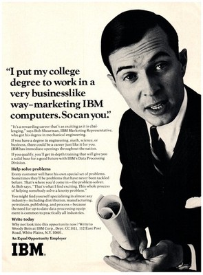 1969 Magazine CLIPPING Job Recruitment IBM Computer Marketing Bob Shearman Rep