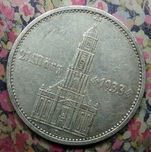 Rare 1934 Munich Germany Silver 5 Mark 1st Anniversary Potsdam Garrison Church