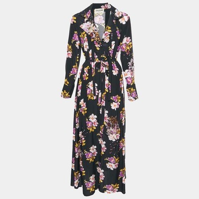 Zadig Voltaire Defile Black Floral Print Crepe Reward Peonies Dress M