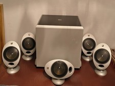KEF HTS 2001 5.1 Surround Sound Speaker System & PSW 2010 Subwoofer - Silver
