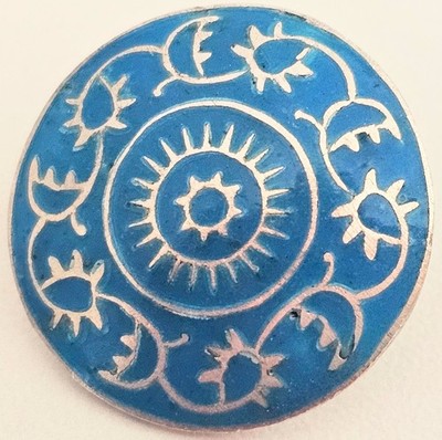Vintage 22 mm Champlevé Emaille Himmlische Sonne Knopf - Silberfarben