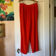 Vintage 90s Orange Silk High Waist Pleated Trouser Pants Pockets sz L Maximalist