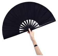 Large Rave Fan Folding Hand Popping Fans for Line Dancing, Big Clacking Black