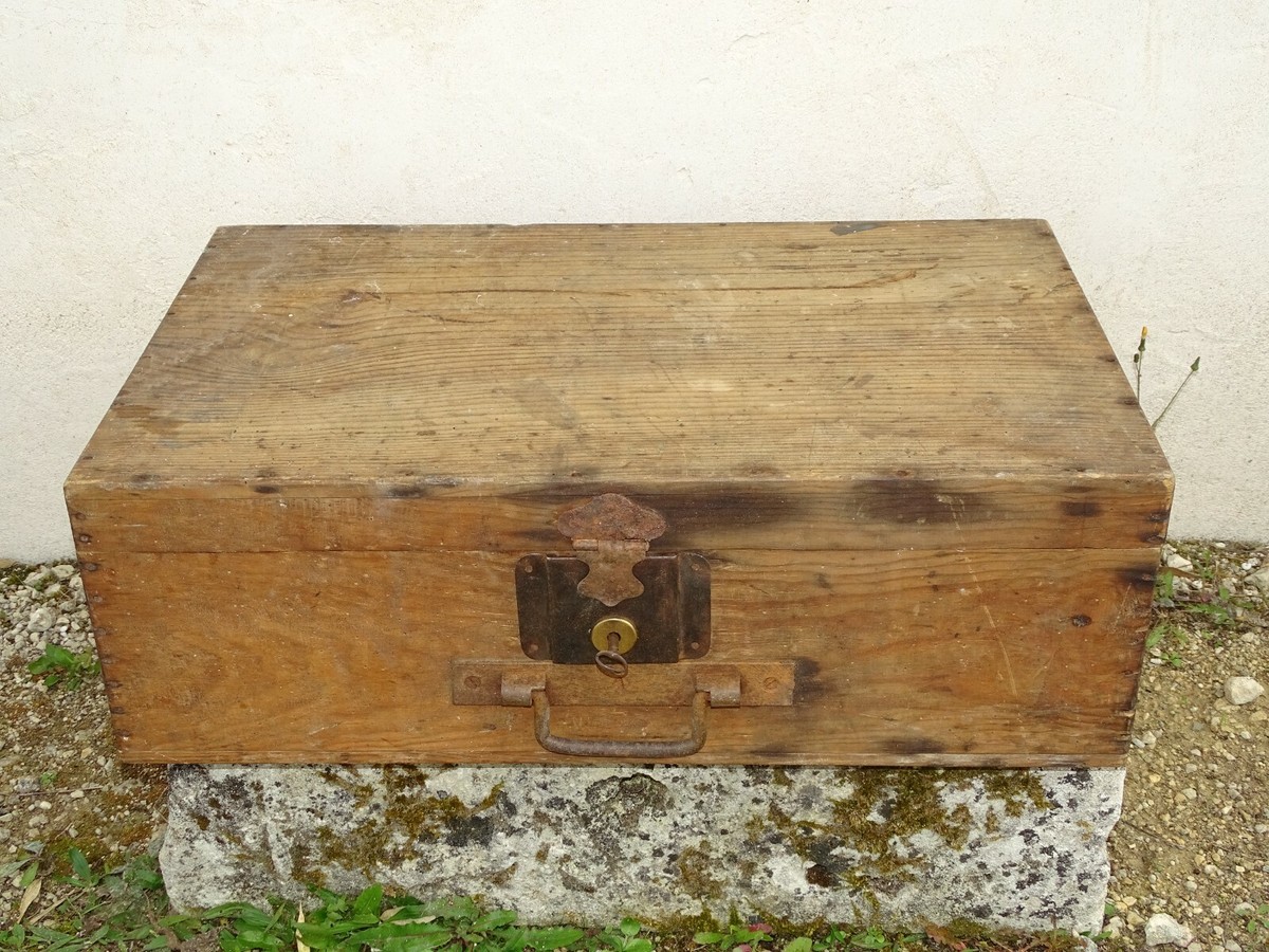 ANCIENNE VALISE BOIS FABRICATION ARTISANALE DECO RANGEMENT ART