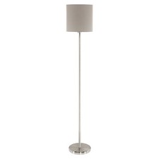 Image of Floor Lamp Light Satin Nickel Shade Taupe Fabric Pedal Switch Bulb E27 1x60W