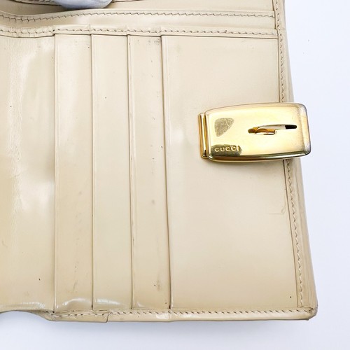 Gucci Enamel Leather G Clip Double Sided Wallet Bifold Beige Purse Authentic - Picture 19 of 22