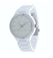 NEW DKNY WHITE RESIN ACRYLIC WITH CRYSTALS,LOGO DIAL LADY WATCH NY8192