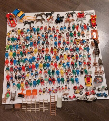 Vintage Geobra Playmobil Lot Figures 185 & horses boats cars more Accessories