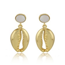 Cowrie Shell Designer Mother Of Pearl Gemstone 925 Silver Gold Plated Earrings