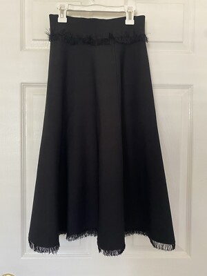 Black Fringe Heavy Knit Stretch Circle Midi Skirt XS