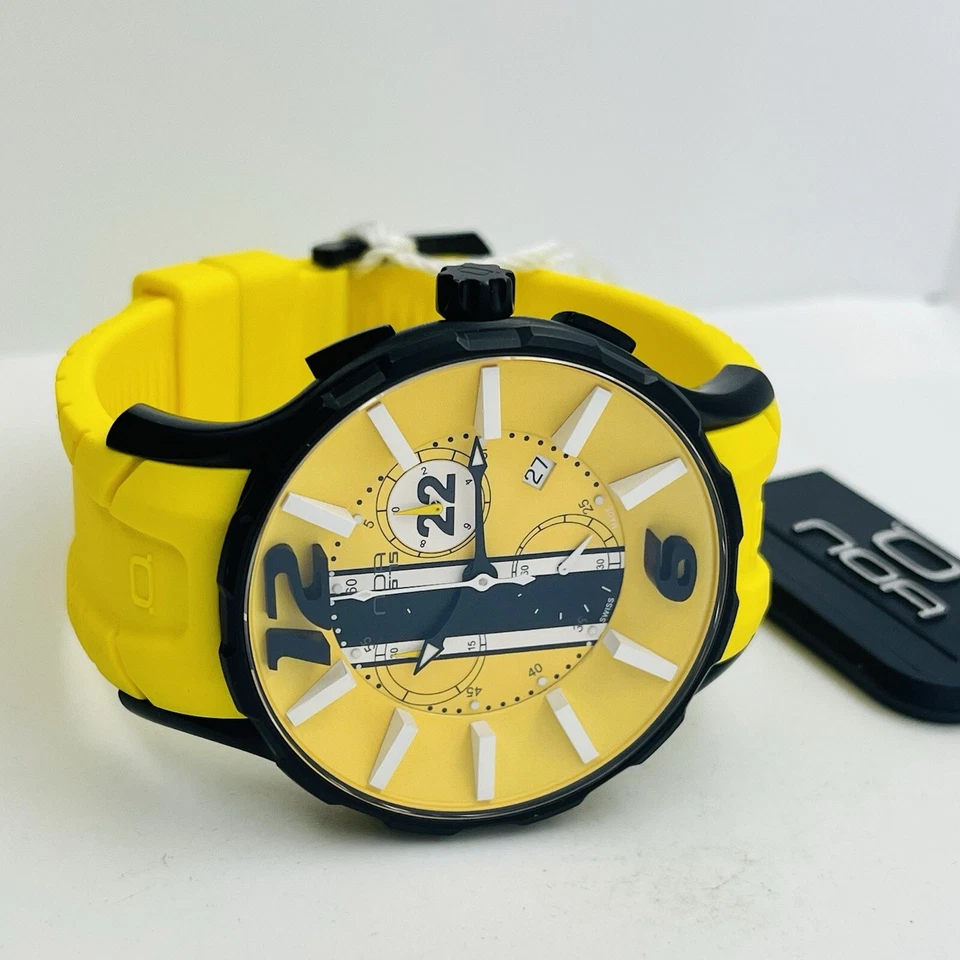 Reloj NOA G Racer Hombre Cuarzo Amarillo Cronógrafo Acero 44mm Hecho en Suiza ETA 22 Joyas Foto 2 de 4