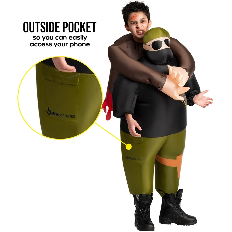 Disfraz inflable de cazador de zombis para niños Pick Me Up para niños traje inflable de Halloween Foto 3 de 4