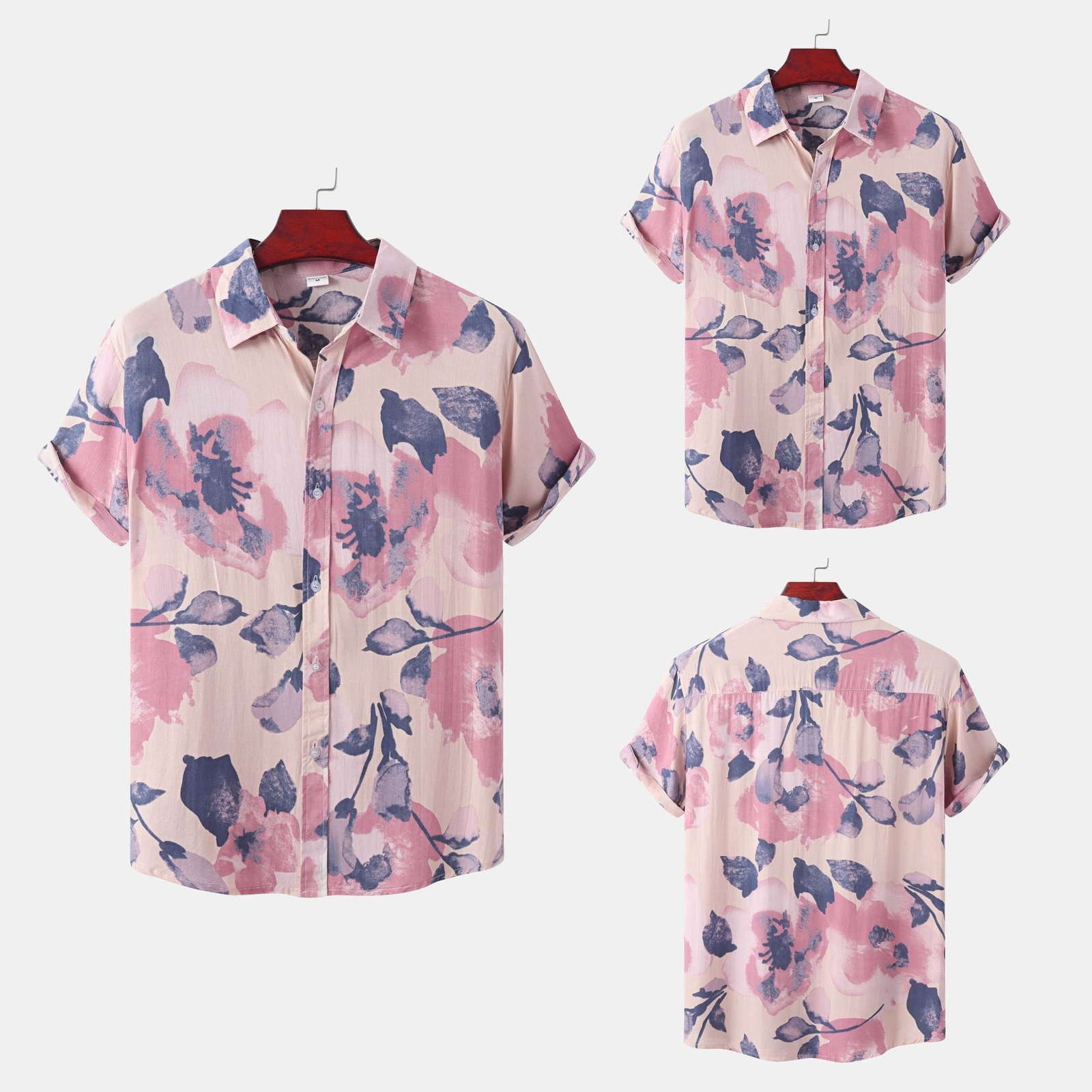 Floral Print Short Sleeve Men's Cardigan Shirt for Summer Casual Wear in Various