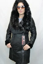 Black 100% Real Shearling Sheepskin Leather Toscana Hood Jacket Coat XS-6XL NWT