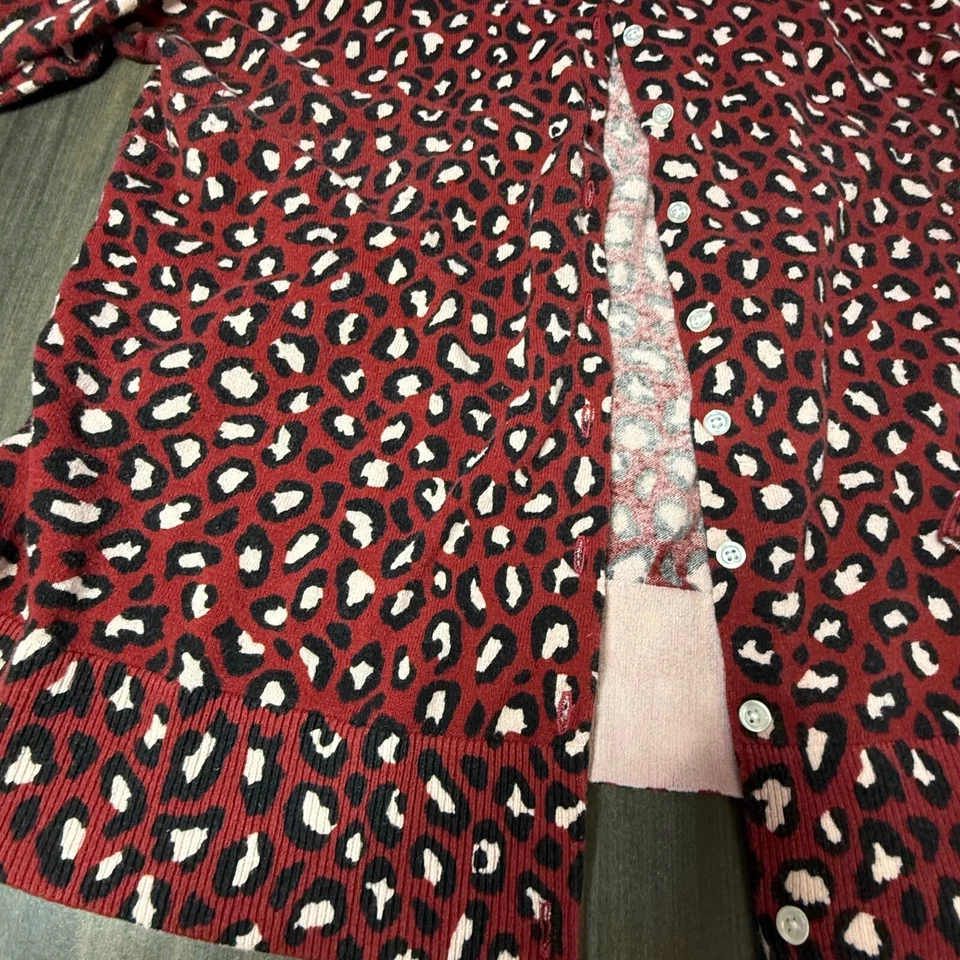 Cárdigan Suéter Estampado Leopardo Azul Marino Antiguo Botón Frontal Rojo Negro Blanco L Foto 4 de 4