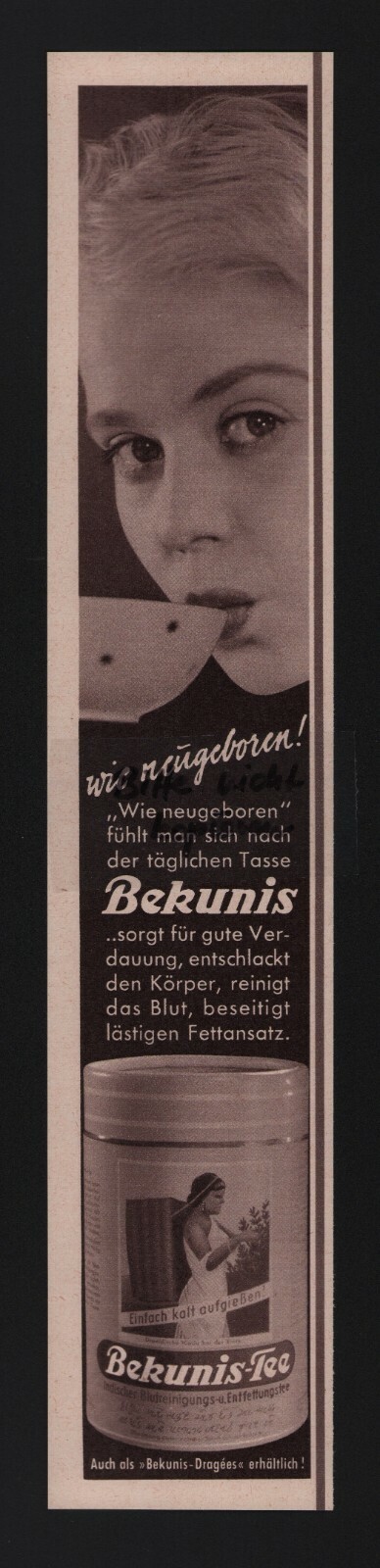 BREMEN, Werbung 1958, Bekunis-Tees Blutreinigungs-Tee