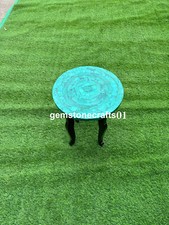 Tavolino angolare in pietra malachite, arredamento tavolino intarsiato marmo