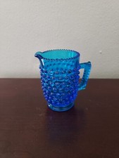 Fenton Colonial Blue Hobnail Art Glass Creamer Mini Pitcher