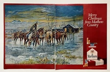 Marlboro Cigarettes 1971 Vintage Print Ad 20.5"x13.5” Charles Russell Christmas