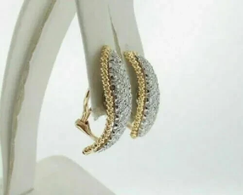 Women's 1 CT Round Cut Simulated Diamond Stud Earrings 14K Two Tone Gold Plated - Image 2 of 4