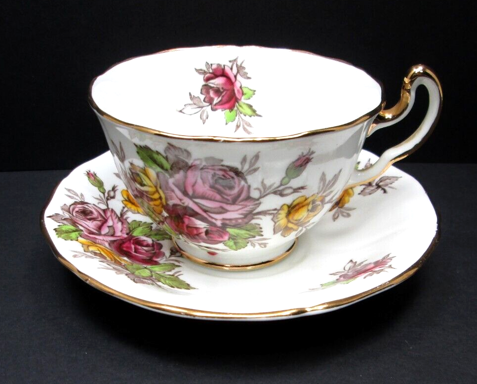 Adderley Lawley England Bone China Pink Yellow Roses Tea Cup and Saucer