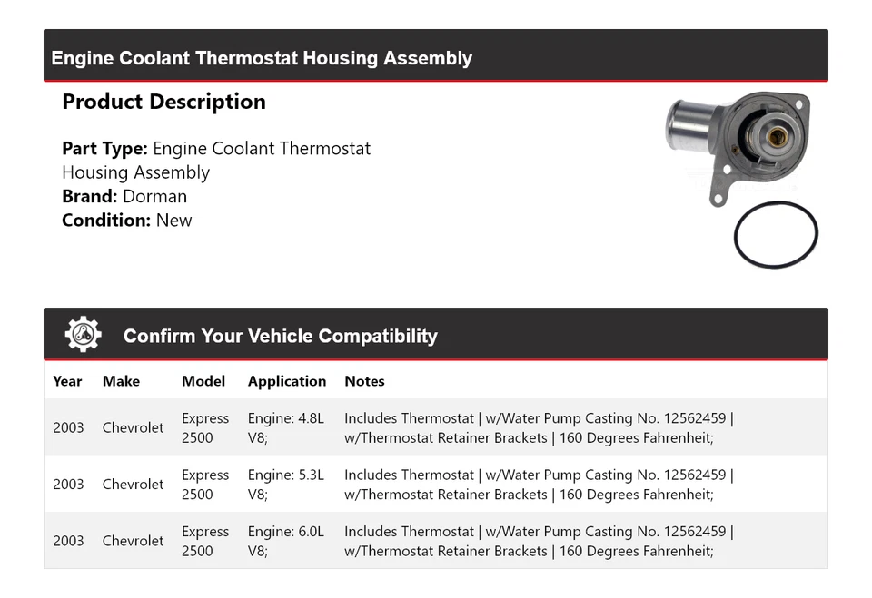 Conjunto de carcasa termostato Dorman 2003 Chevrolet Express 2500 Foto 2 de 4
