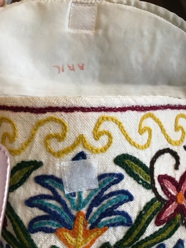 New Hand Embroidered Canvas Tote Handbag Kashmiri 13 X 14” Ivory - Picture 5 of 7