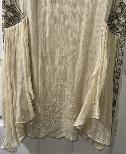Peruvian Connection Creme Seide Perlen Pailletten Flapper Art Deco Gatsby Kleid 10 - Bild 12 von 20
