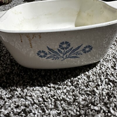 Rare Vintage 1958 Corningware Pyrocream Blue Cornflower Square Large Casserole