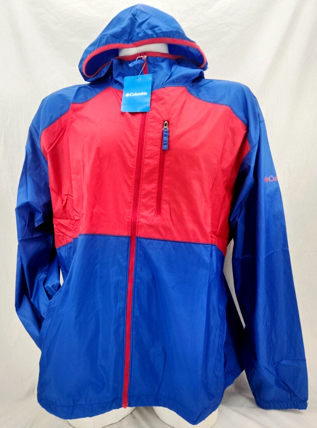 Chaqueta cortavientos Columbia Flash Forward lluvia ligera roja y azul para hombre XXL