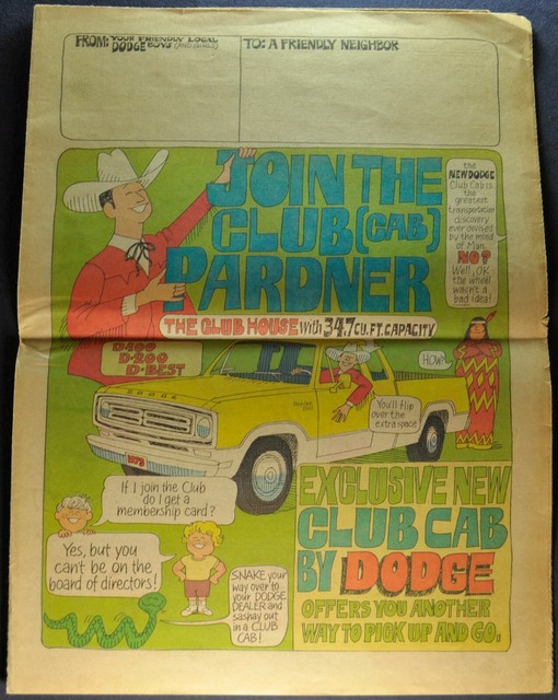 1973 Dodge Pickup Truck Newsprint Brochure D100 Club Cab SE Nice