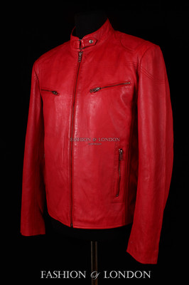 RENEGADE Herren Lederjacke Rot Slimfit Motorrad Biker Style Lederjacke