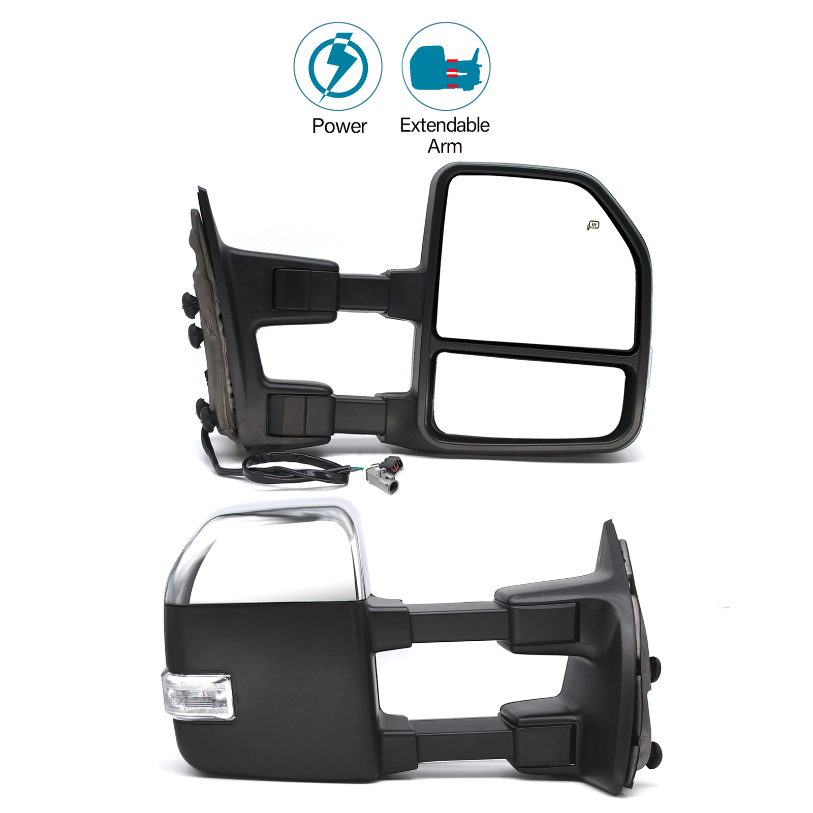 Power Signal Towing Side Mirrors for 1999-2001 Ford F-250 F-450 Super Duty Chrome