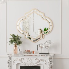 Irregular Silver Wall Decor Mirror Golden Rim Hanging Vertically/Horizontally