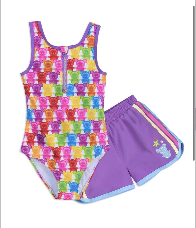 Disney Girls Swimsuit Size 7/8 Minnie Mickey One-Piece +Shorts 2 pc UPF 50+ NWT