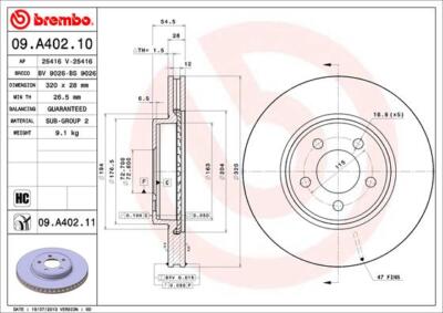 2 x BREMBO 09.A402.11 Bremsscheibe für CHRYSLER,DODGE