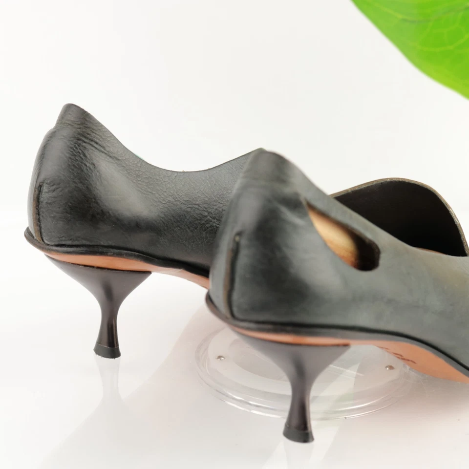 CYDWOQ Womens Canvas Pump Size 36.5  6.5 Black Square Toe Kitten Heel Shoe USA - Image 4 of 4