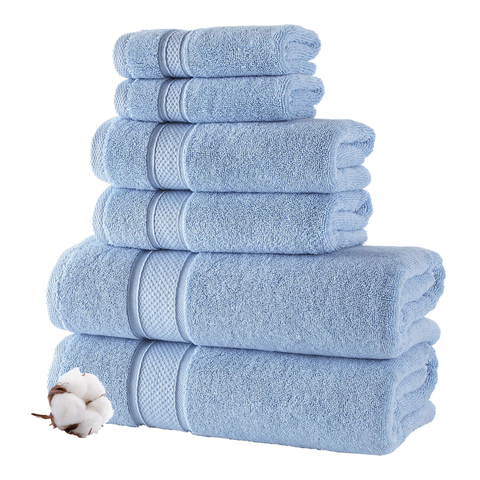 Luxury 6-Piece Turkish Sky Blue Bath Towel Set Soft Absorbent